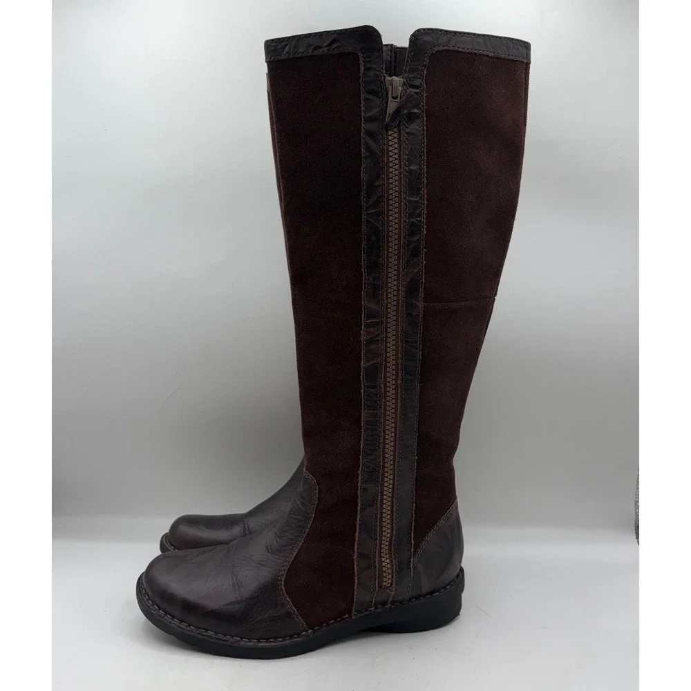 Clarks Nikki Park Brown Suede Leather Knee High Side Zip Boots Women's Size 6.5M